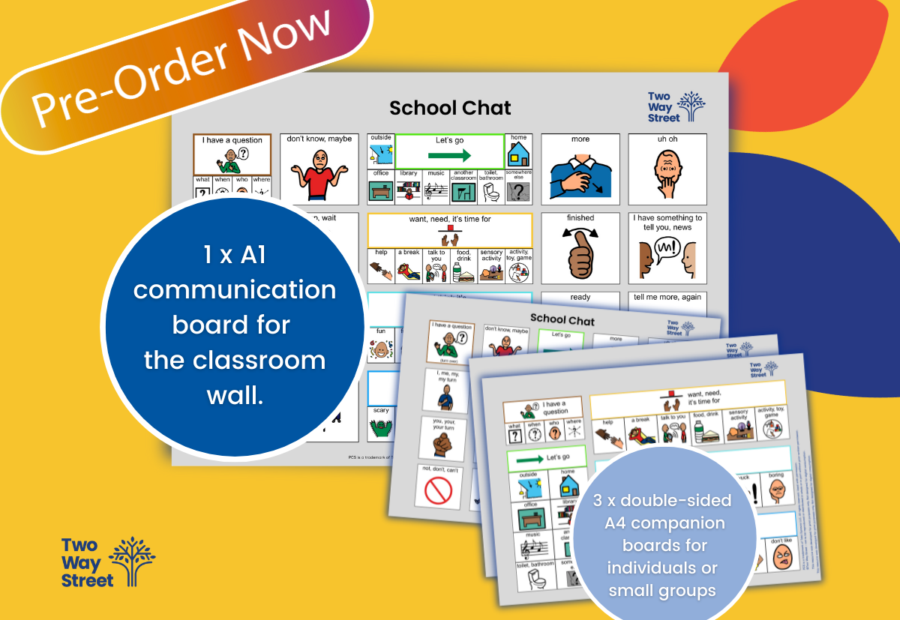 School Chat Visual Language Kit A1 size wall communication board and 3x A4 size companion communication boards