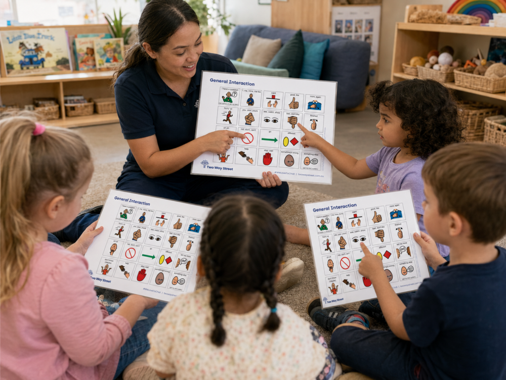 Interactive learning in a classroom with communication boards